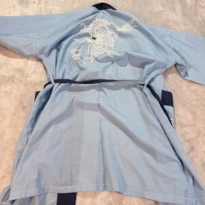 Plum Blossoms XL Blue Dragon Cloud Embroidered Kimono Robe‎ Jacket Made in China
